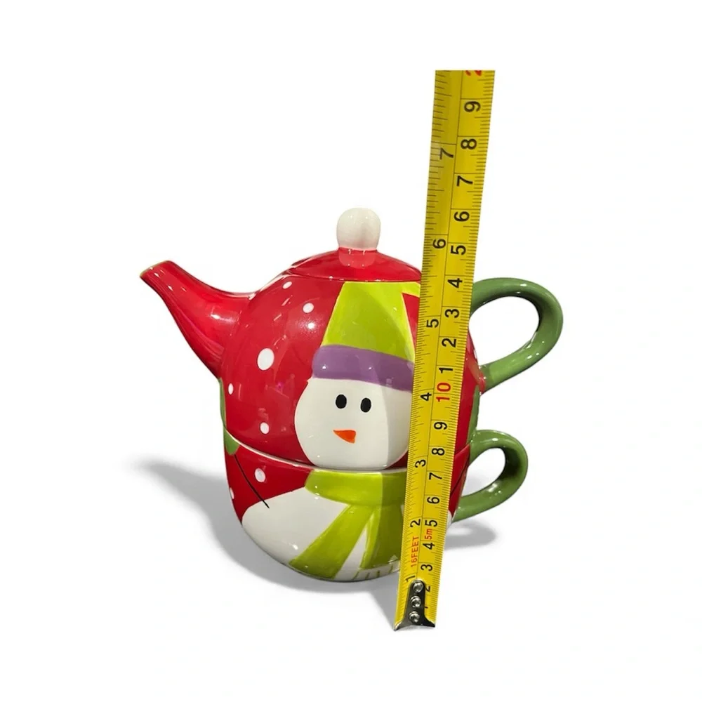 Pier 1 Imports SNOWBALL Snowman Ceramic Tea Pot Tea For One Winter Christmas